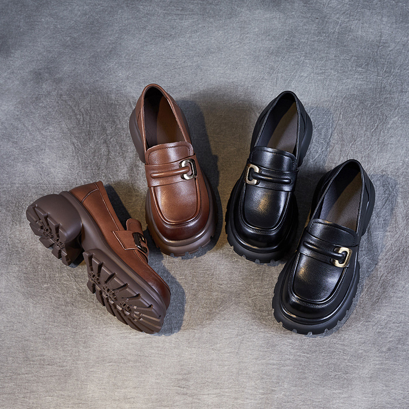 Leather English Style Platform Heels JK Loafers