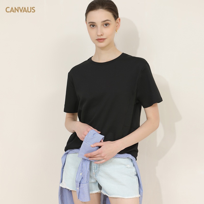Loose Cotton Base Round Neck Pilot Style Short Sleeve T-Shirt