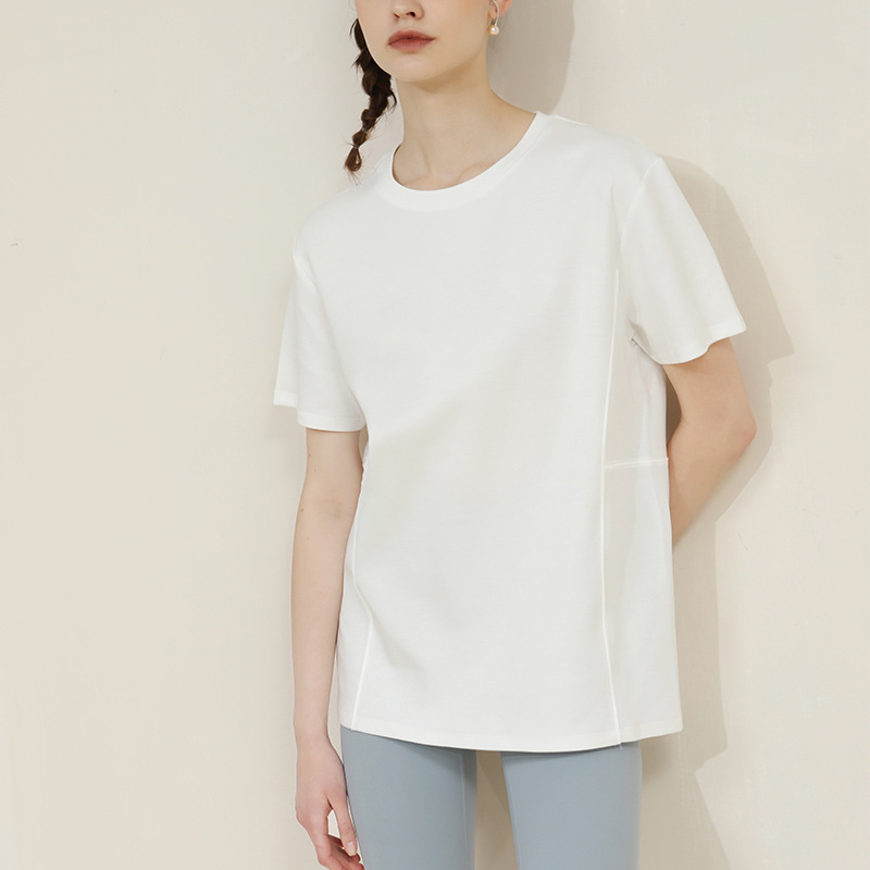 Loose Cotton Base Round Neck Pilot Style Short Sleeve T-Shirt