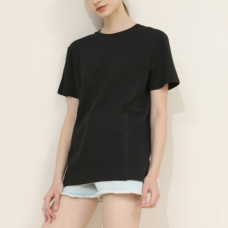 Loose Cotton Base Round Neck Pilot Style Short Sleeve T-Shirt