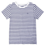 New Embroidered Striped Navy Style Crew Neck T-Shirt Top
