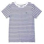 New Embroidered Striped Navy Style Crew Neck T-Shirt Top