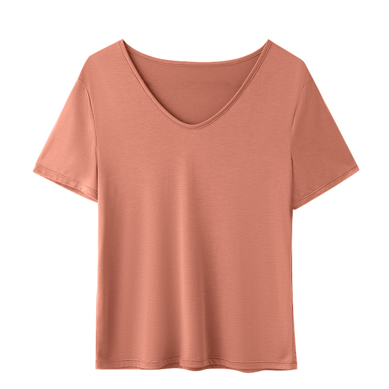 New Modal Short Sleeve V-Neck Loose Top for Women