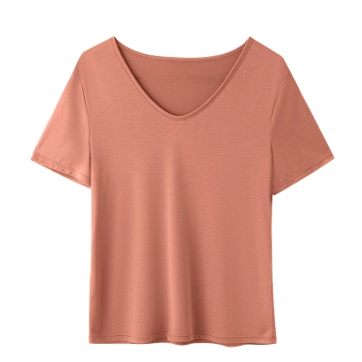 New Modal Short Sleeve V-Neck Loose Top for Women 01
