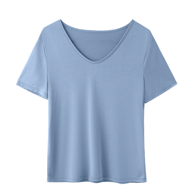 New Modal Short Sleeve V-Neck Loose Top for Women