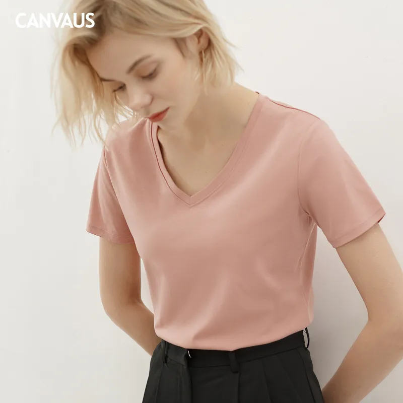 New Short Sleeve Pure Cotton V-Neck T-Shirt