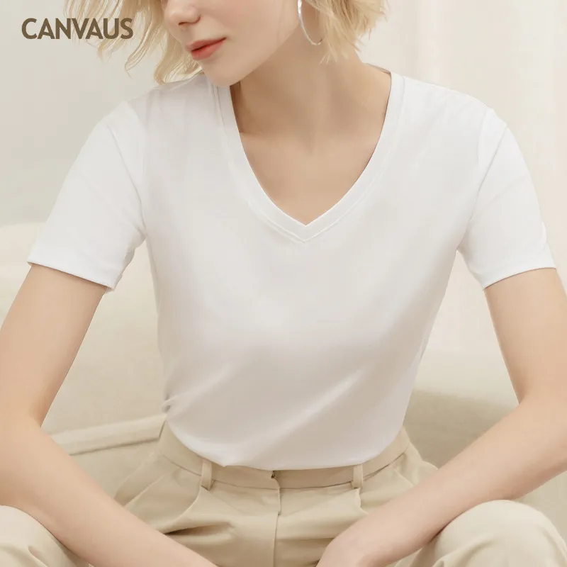 New Short Sleeve Pure Cotton V-Neck T-Shirt