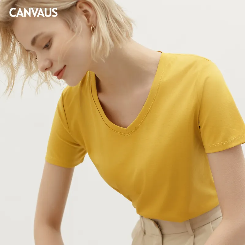 New Short Sleeve Pure Cotton V-Neck T-Shirt