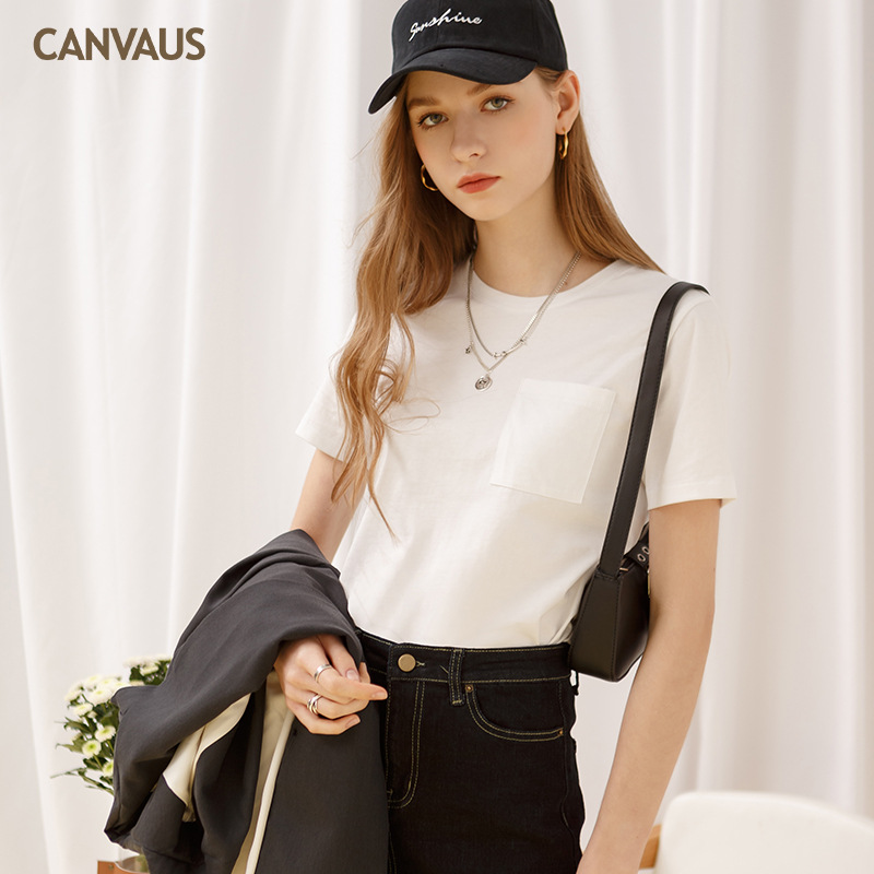 New Short Sleeve T-Shirt Solid Color Cotton Baggy Top with Pockets