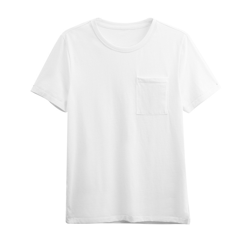 New Short Sleeve T-Shirt Solid Color Cotton Baggy Top with Pockets