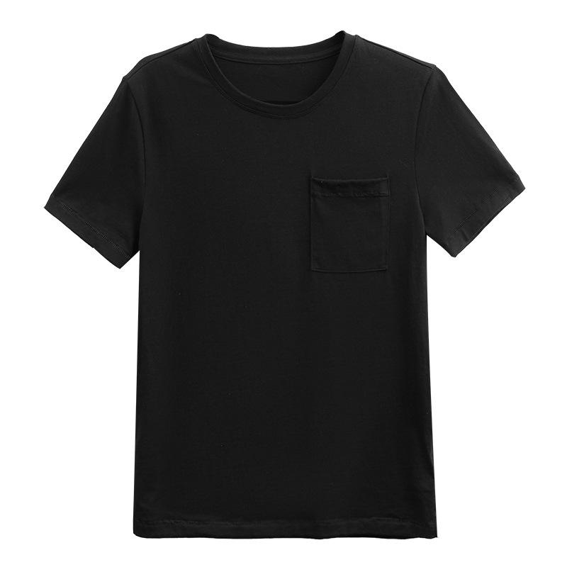 New Short Sleeve T-Shirt Solid Color Cotton Baggy Top with Pockets