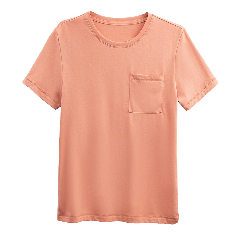 New Short Sleeve T-Shirt Solid Color Cotton Baggy Top with Pockets