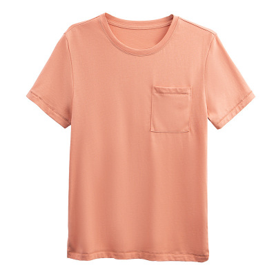 New Short Sleeve T-Shirt Solid Color Cotton Baggy Top with Pockets 02