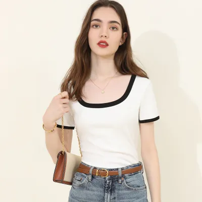 New Short Sleeve T-Shirt with Square Neck and Shoulder Design 02