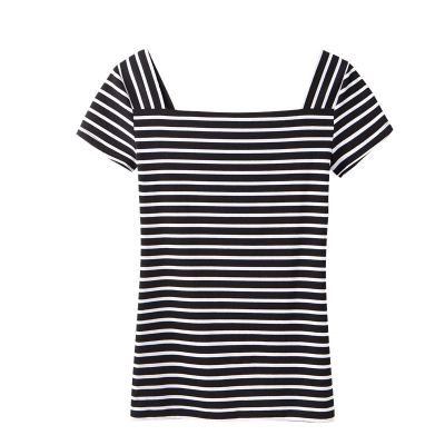 New Women's Striped Horizontal T-Shirt Women's Knitted Top 02
