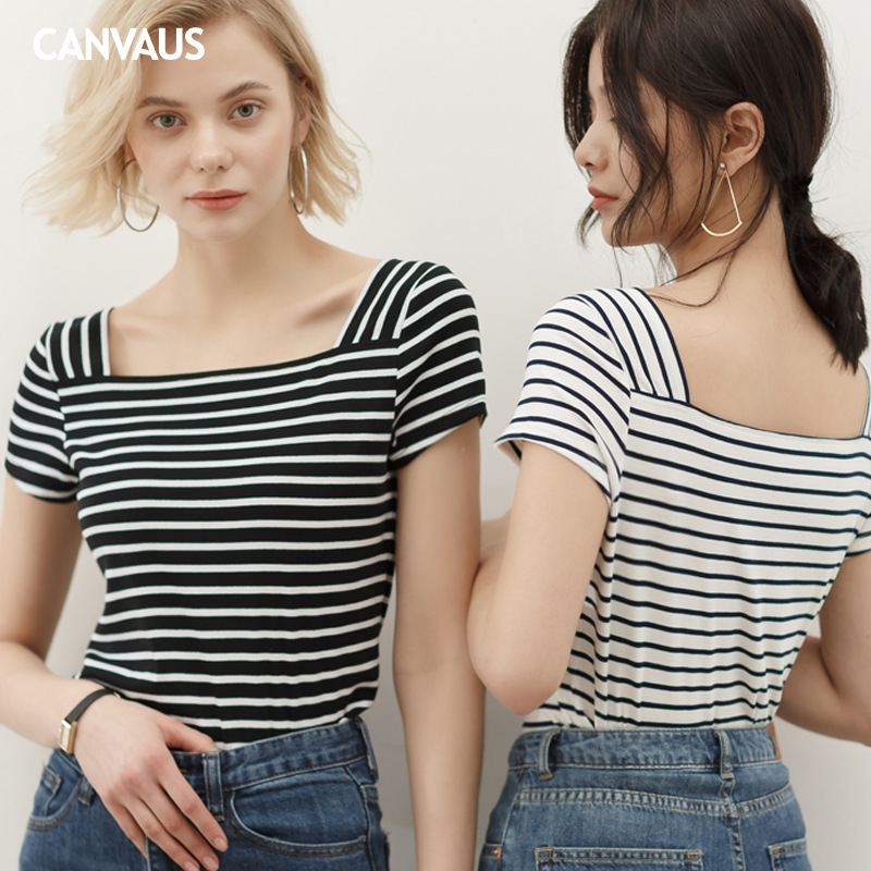 New Women's Striped Horizontal T-Shirt Women's Knitted Top