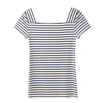New Women's Striped Horizontal T-Shirt Women's Knitted Top 01