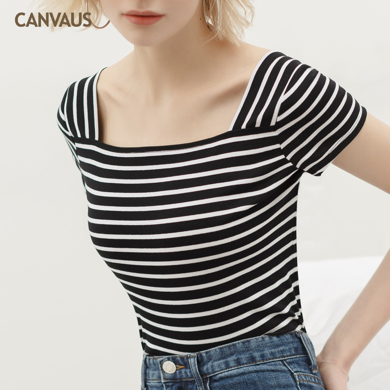 New Women's Striped Horizontal T-Shirt Women's Knitted Top
