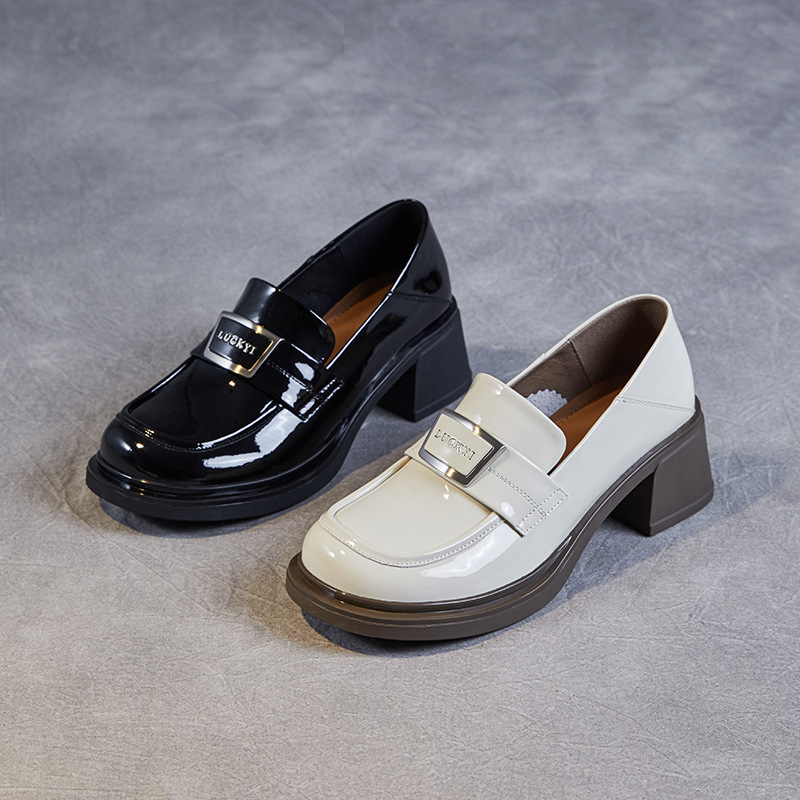 Patent Leather Loafers with Chunky Heels