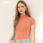 Semi-High-Neck Modal Short-Sleeved Slim-Fit T-Shirt
