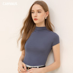Semi-High-Neck Modal Short-Sleeved Slim-Fit T-Shirt
