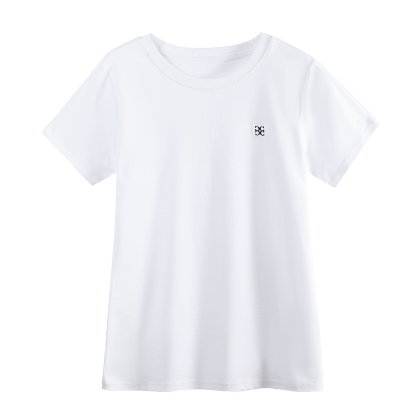 Short-Sleeved Round Neck Slim-Fit Cotton Embroidered T-Shirt