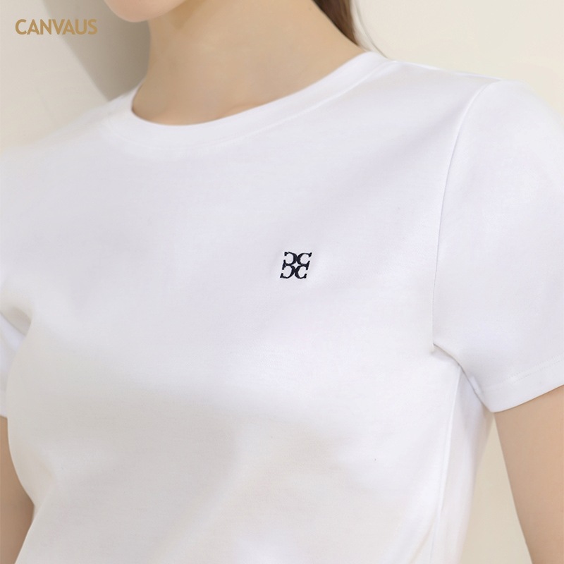Short-Sleeved Round Neck Slim-Fit Cotton Embroidered T-Shirt