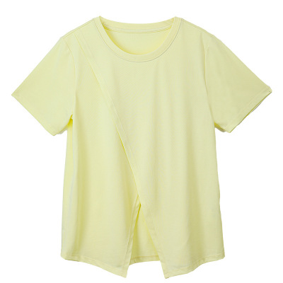 Design Cotton Solid Color Slit Crew-Neck Summer T-Shirt 01