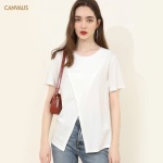 Design Cotton Solid Color Slit Crew-Neck Summer T-Shirt