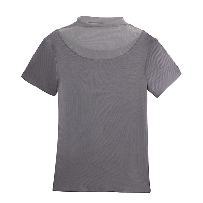 Mesh Patchwork Solid Color Pile Neck Short-Sleeved T-Shirt 01