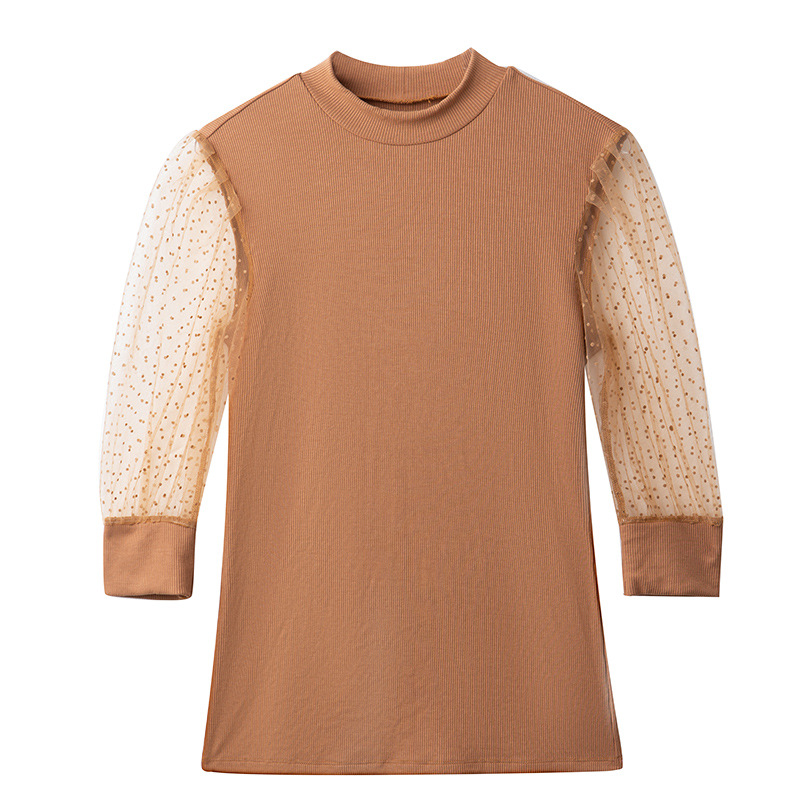 New Mesh Patchwork Half-Turtleneck T-Shirt