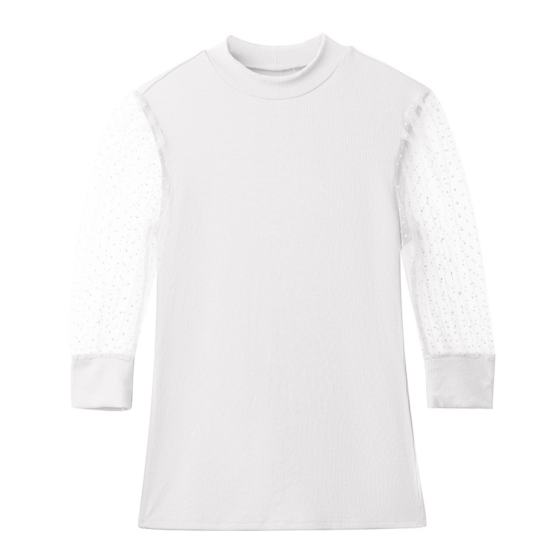 New Mesh Patchwork Half-Turtleneck T-Shirt