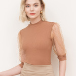 New Mesh Patchwork Half-Turtleneck T-Shirt