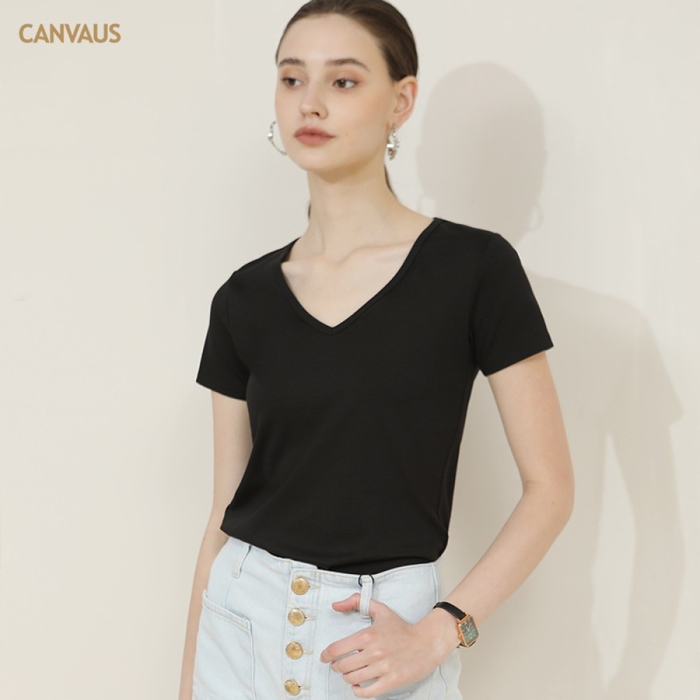 New Slim-Fit Summer Cotton Texture V-Neck Short-Sleeved T-Shirt