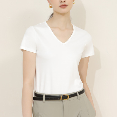 New Slim-Fit Summer Cotton Texture V-Neck Short-Sleeved T-Shirt 02