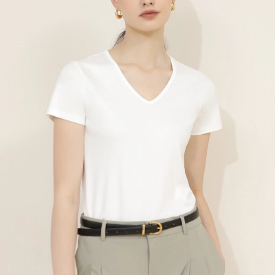 New Slim-Fit Summer Cotton Texture V-Neck Short-Sleeved T-Shirt 02