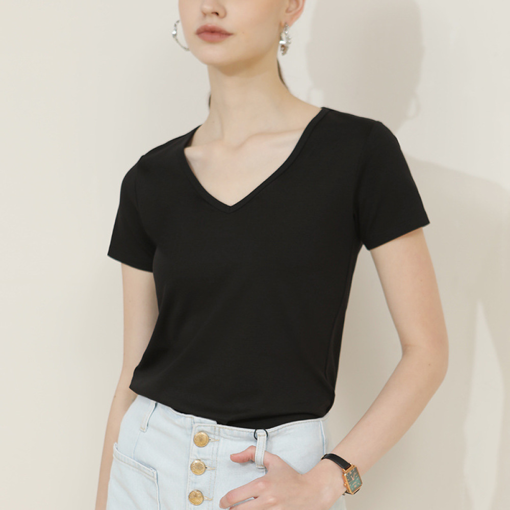 New Slim-Fit Summer Cotton Texture V-Neck Short-Sleeved T-Shirt