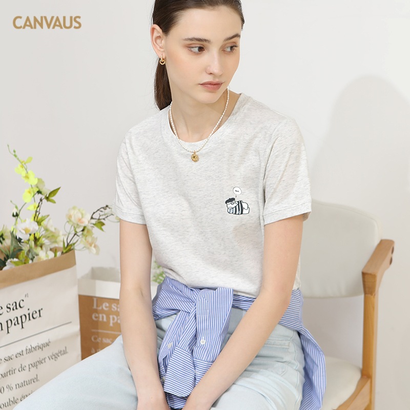 Round-Neck Printed Cartoon Bear Short-Sleeved T-Shirt