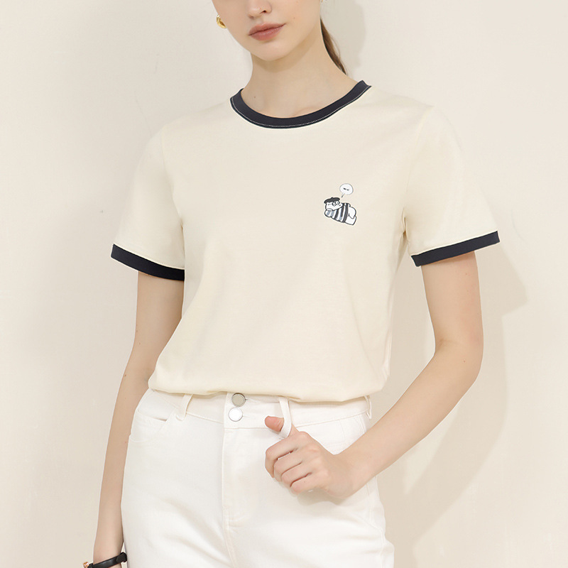 Round-Neck Printed Cartoon Bear Short-Sleeved T-Shirt