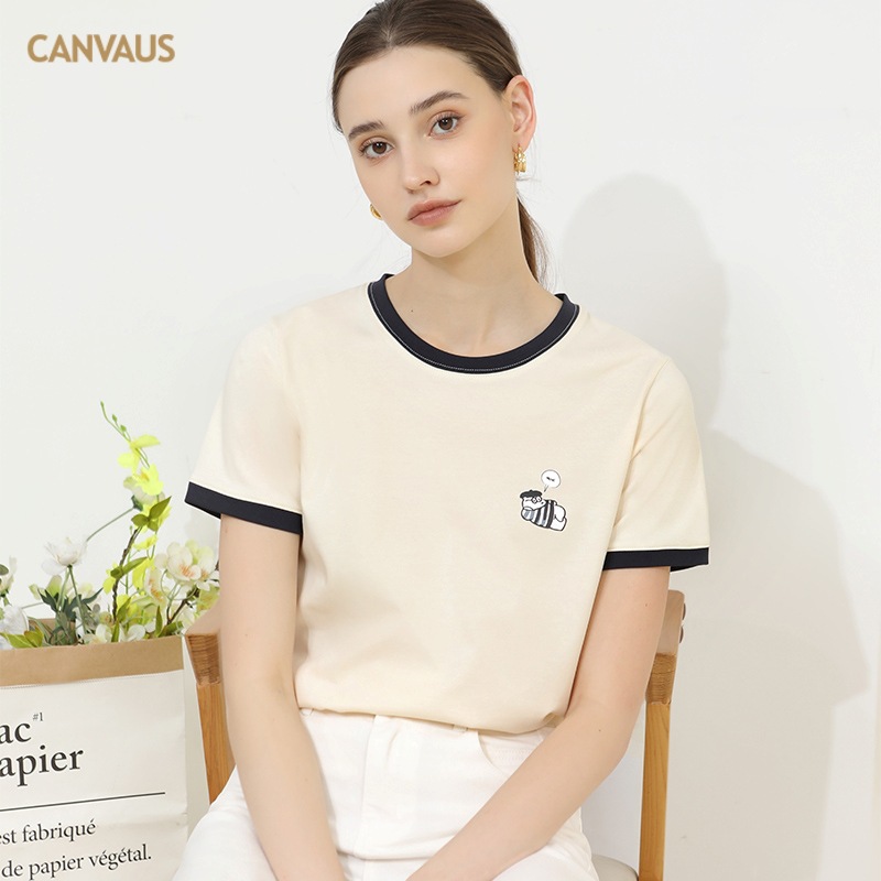 Round-Neck Printed Cartoon Bear Short-Sleeved T-Shirt