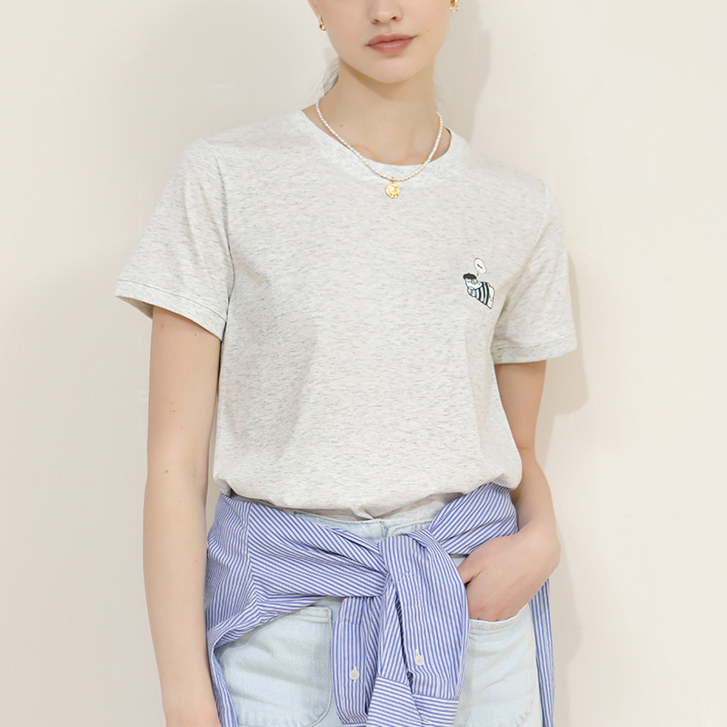 Round-Neck Printed Cartoon Bear Short-Sleeved T-Shirt