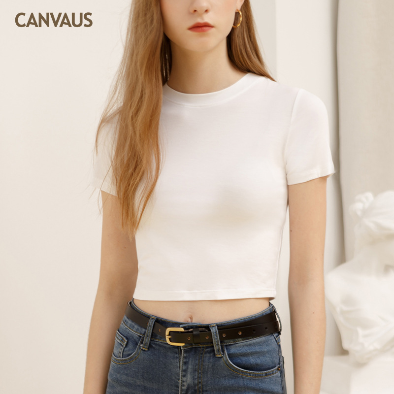 Short Navel Show Modal Slim-Fit Crew-Neck T-Shirt