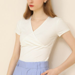 Summer New Solid Color Thread V-Neck Short-Sleeved T-Shirt