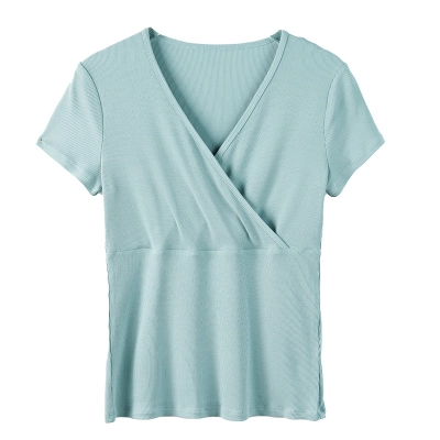 Summer New Solid Color Thread V-Neck Short-Sleeved T-Shirt 01