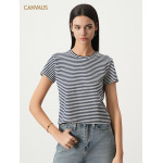 Summer Stretch Cotton Navy Striped T-Shirt