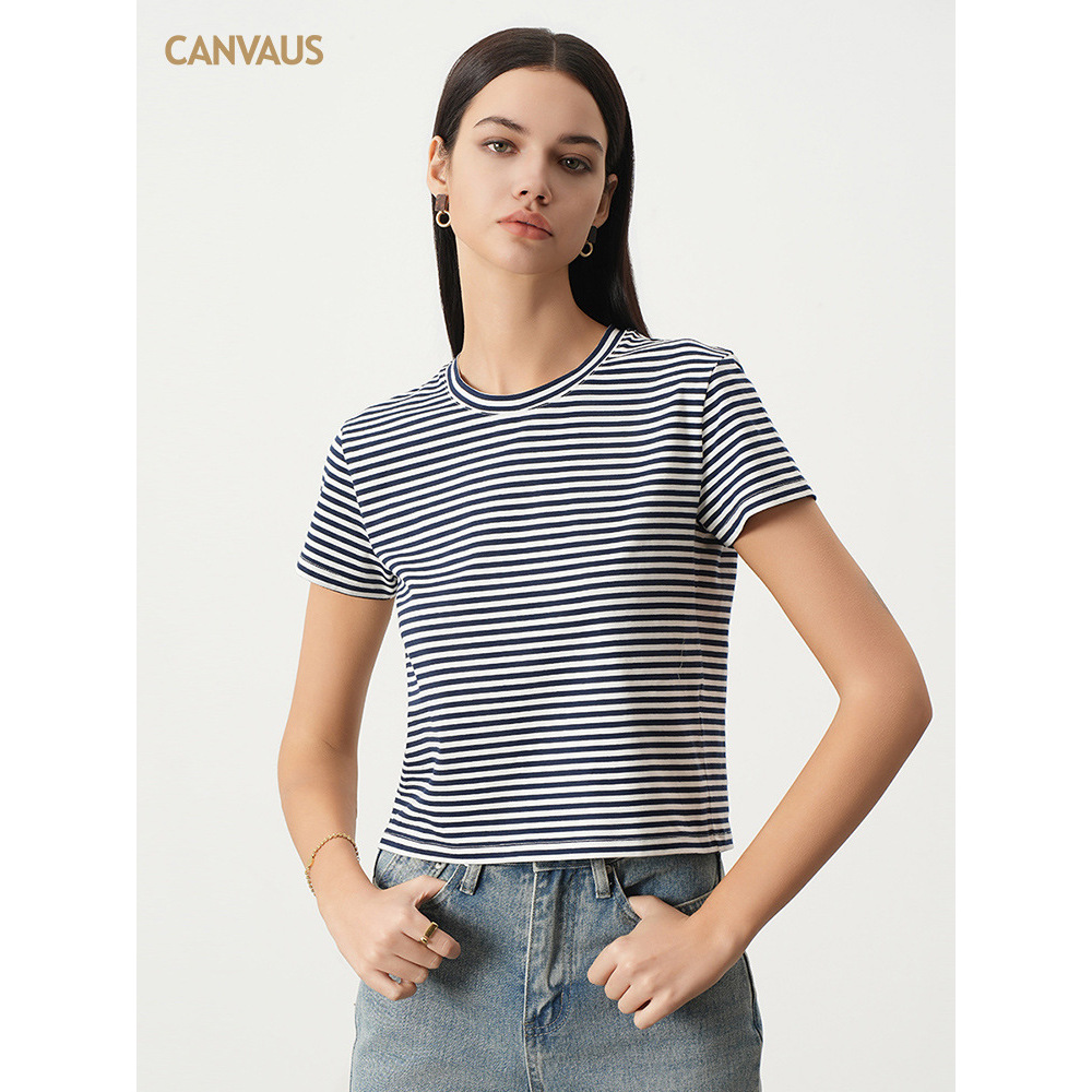 Summer Stretch Cotton Navy Striped T-Shirt
