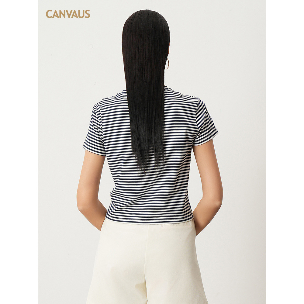 Summer Stretch Cotton Navy Striped T-Shirt
