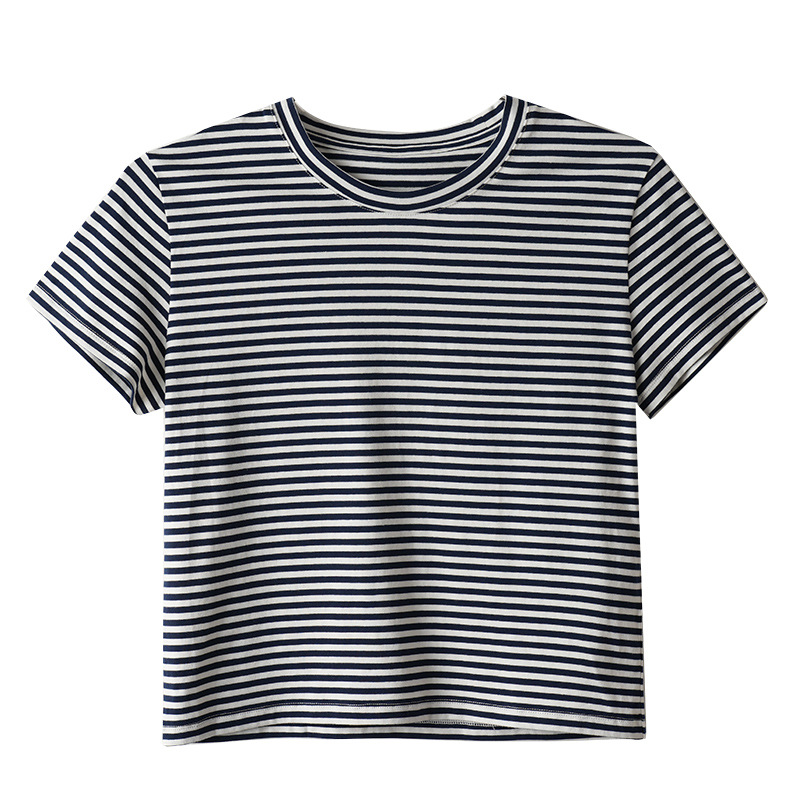 Summer Stretch Cotton Navy Striped T-Shirt