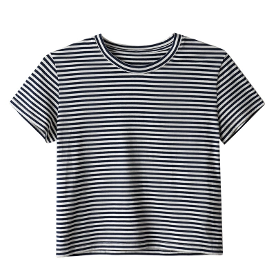 Summer Stretch Cotton Navy Striped T-Shirt 01