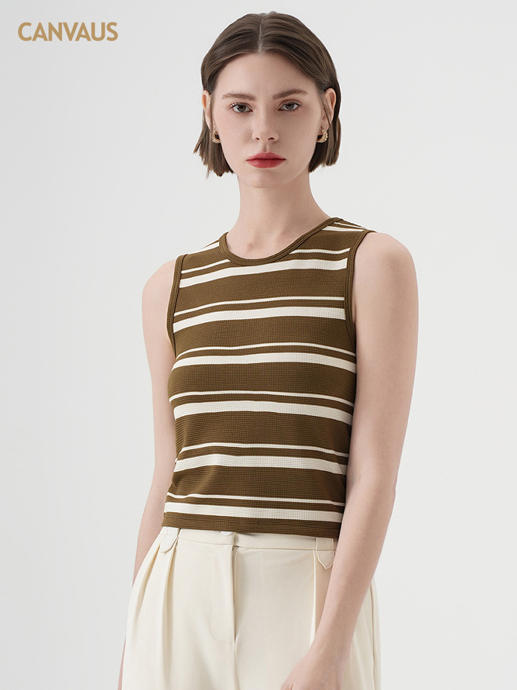 New Women's Simple Color-Blocking Striped Vest